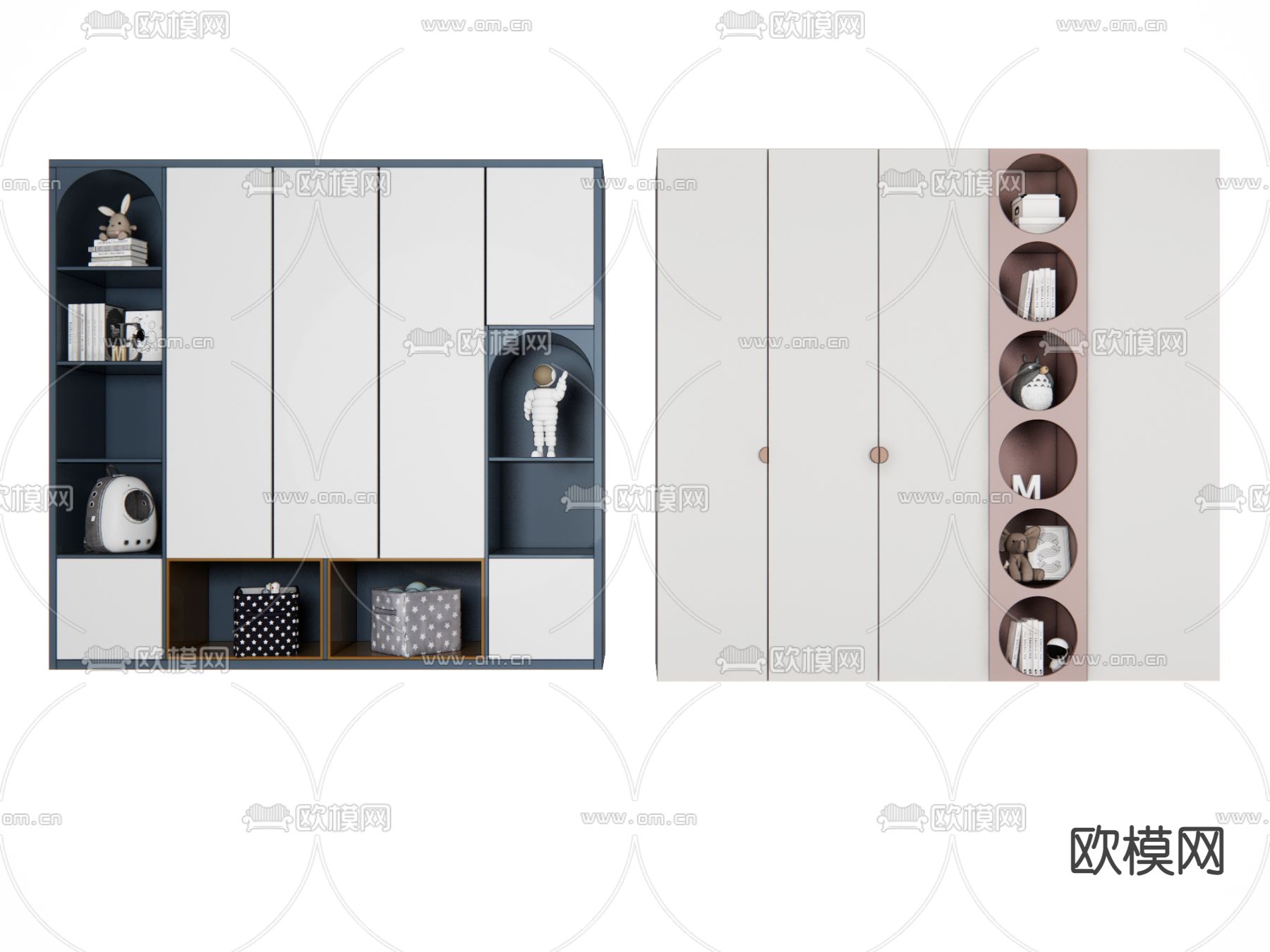 现代儿童衣柜su模型下载（渲染图1）