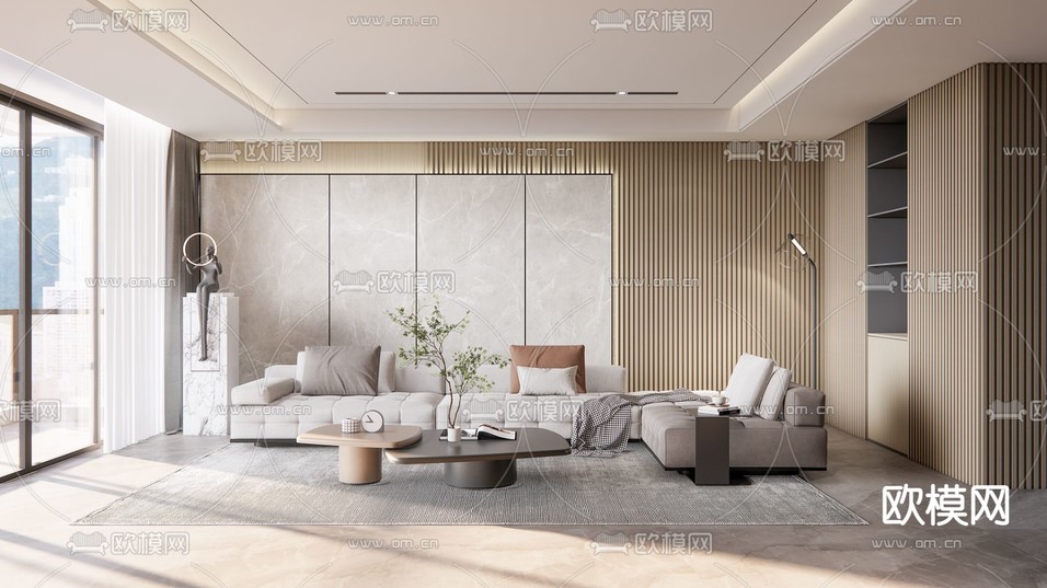 现代客厅免费3d模型下载_ID12199222_3dmax免费模型-欧模网