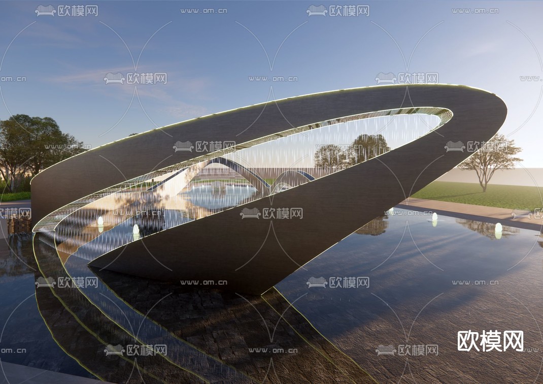 现代曲线景观小品 水帘瀑布su模型下载_ID12198905_sketchup模型下载-欧模网