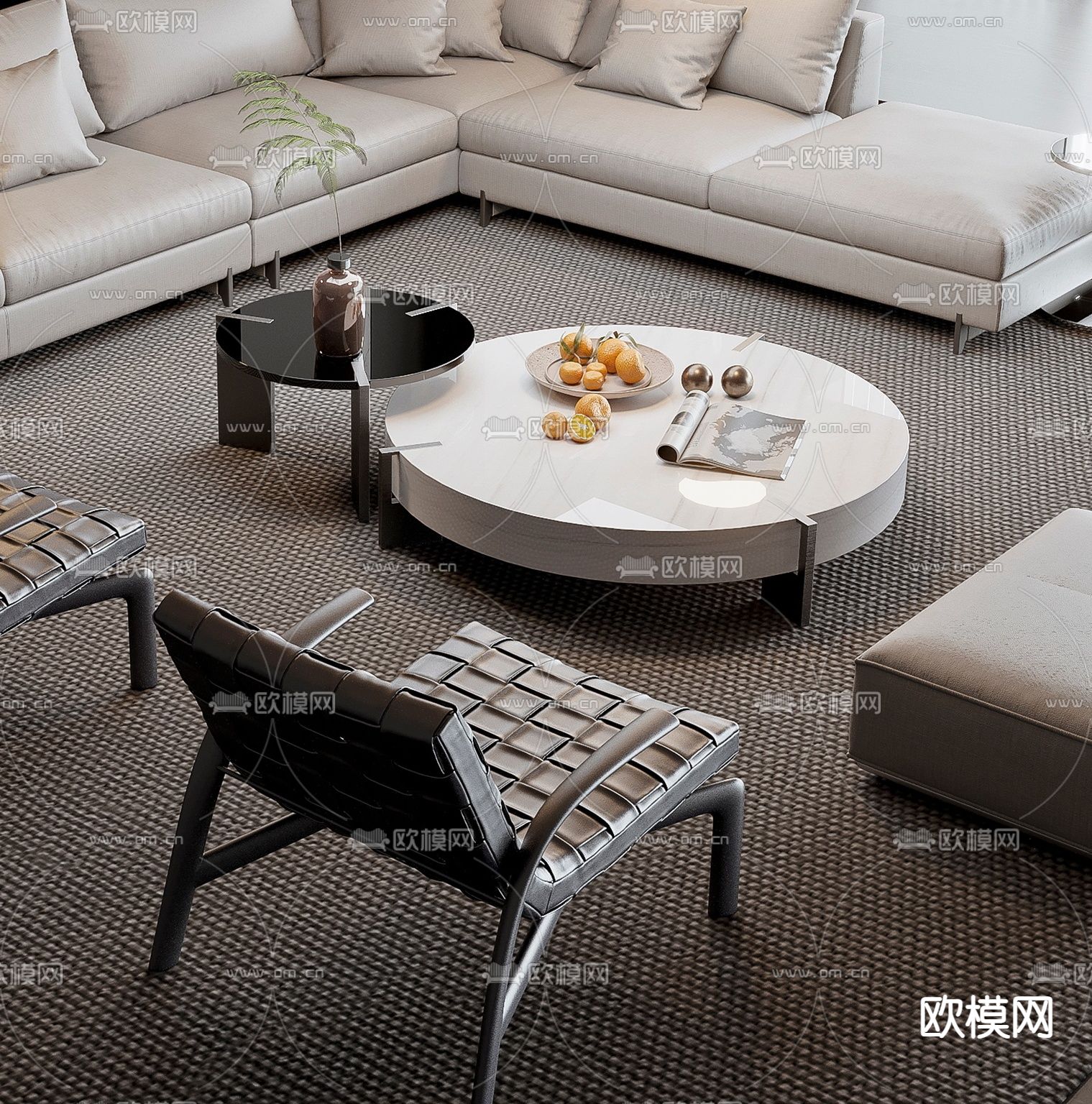 米洛提Minotti转角组合沙发3d模型下载（渲染图3）