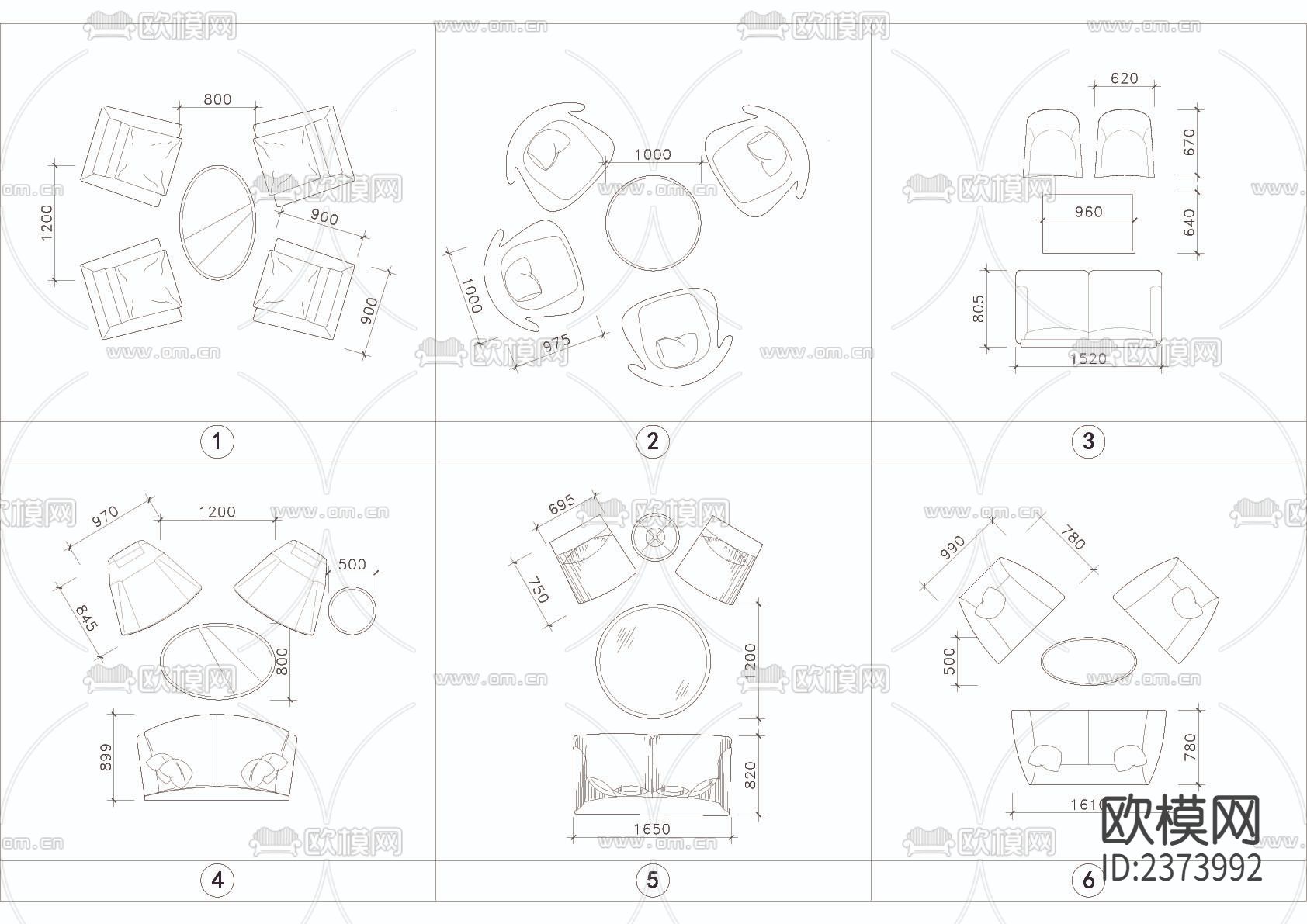 沙发cad立面图库下载（渲染图2）