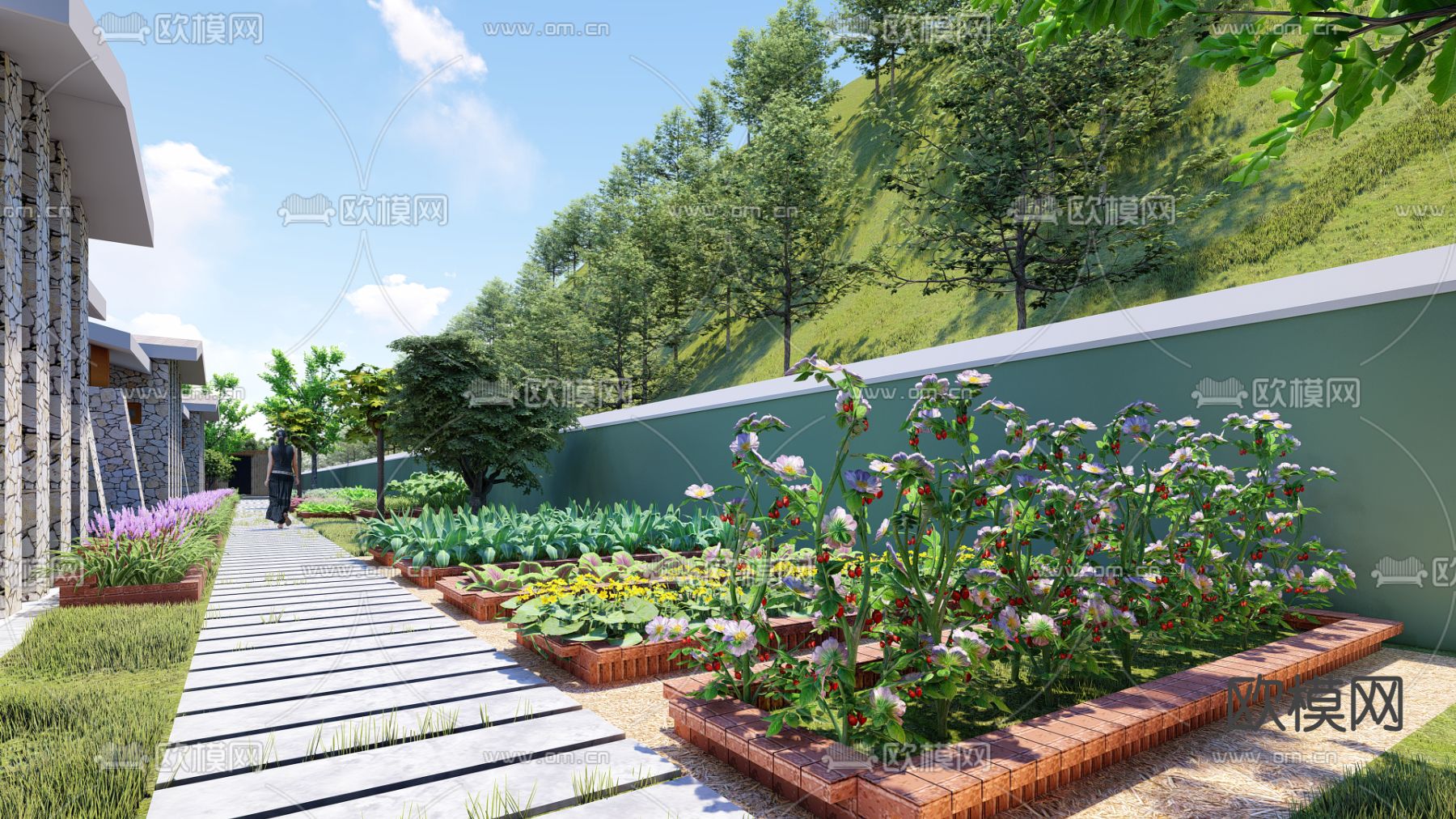 现代乡村民宿菜园基地su模型下载（渲染图5）