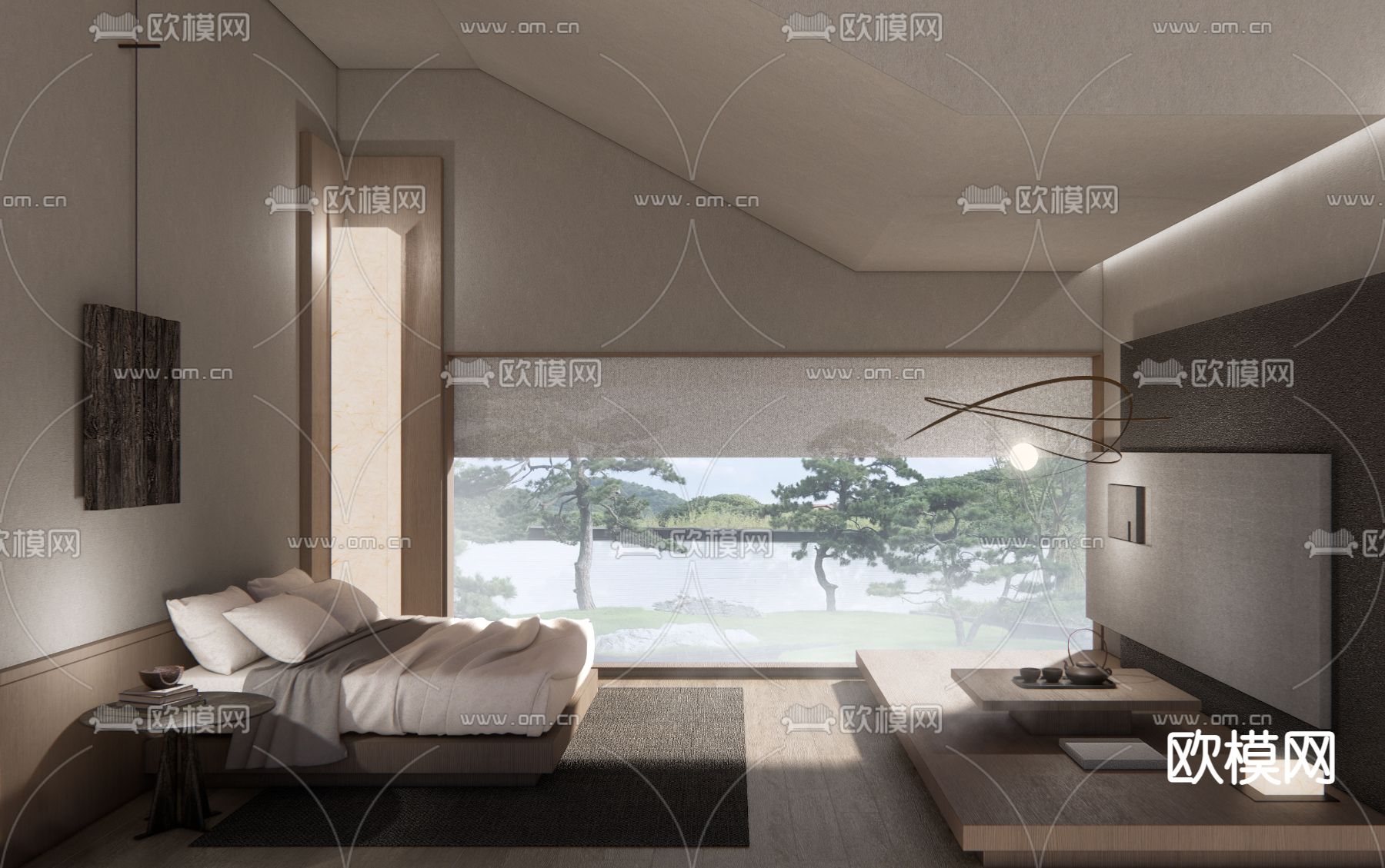 侘寂风酒店客房su模型下载（渲染图1）