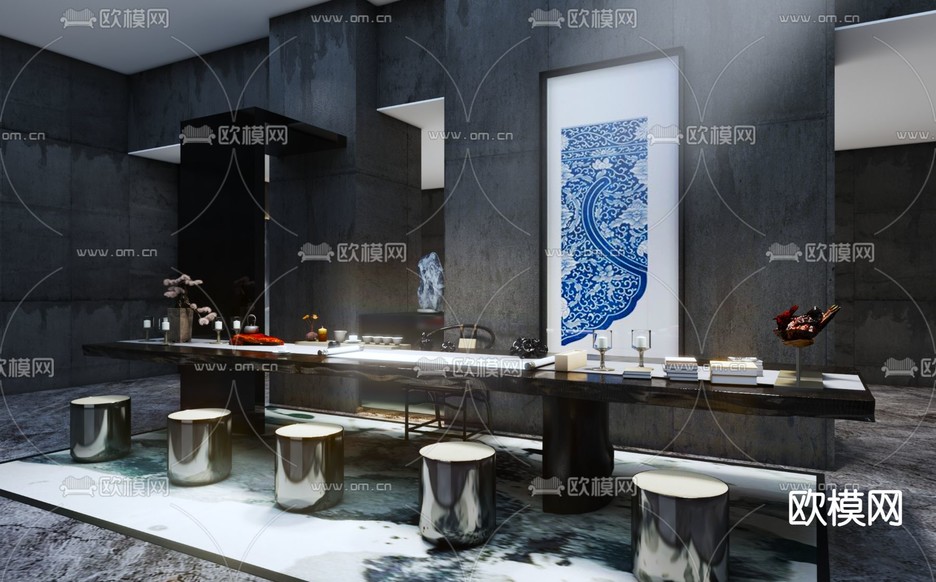 新中式茶室免费3d模型下载(渲染图2)