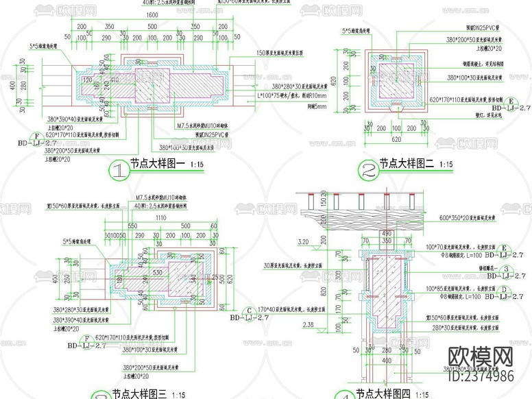 歐式柱景觀廊架CAD施工圖下載(渲染圖5)