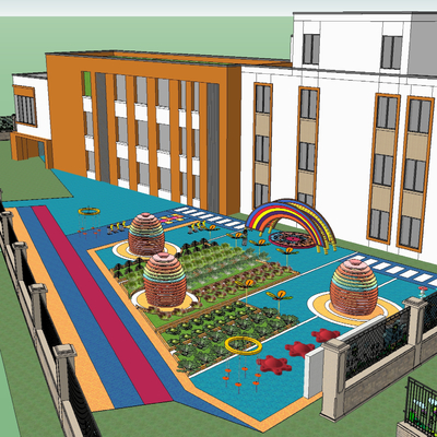  现代幼儿园鸟瞰su模型 