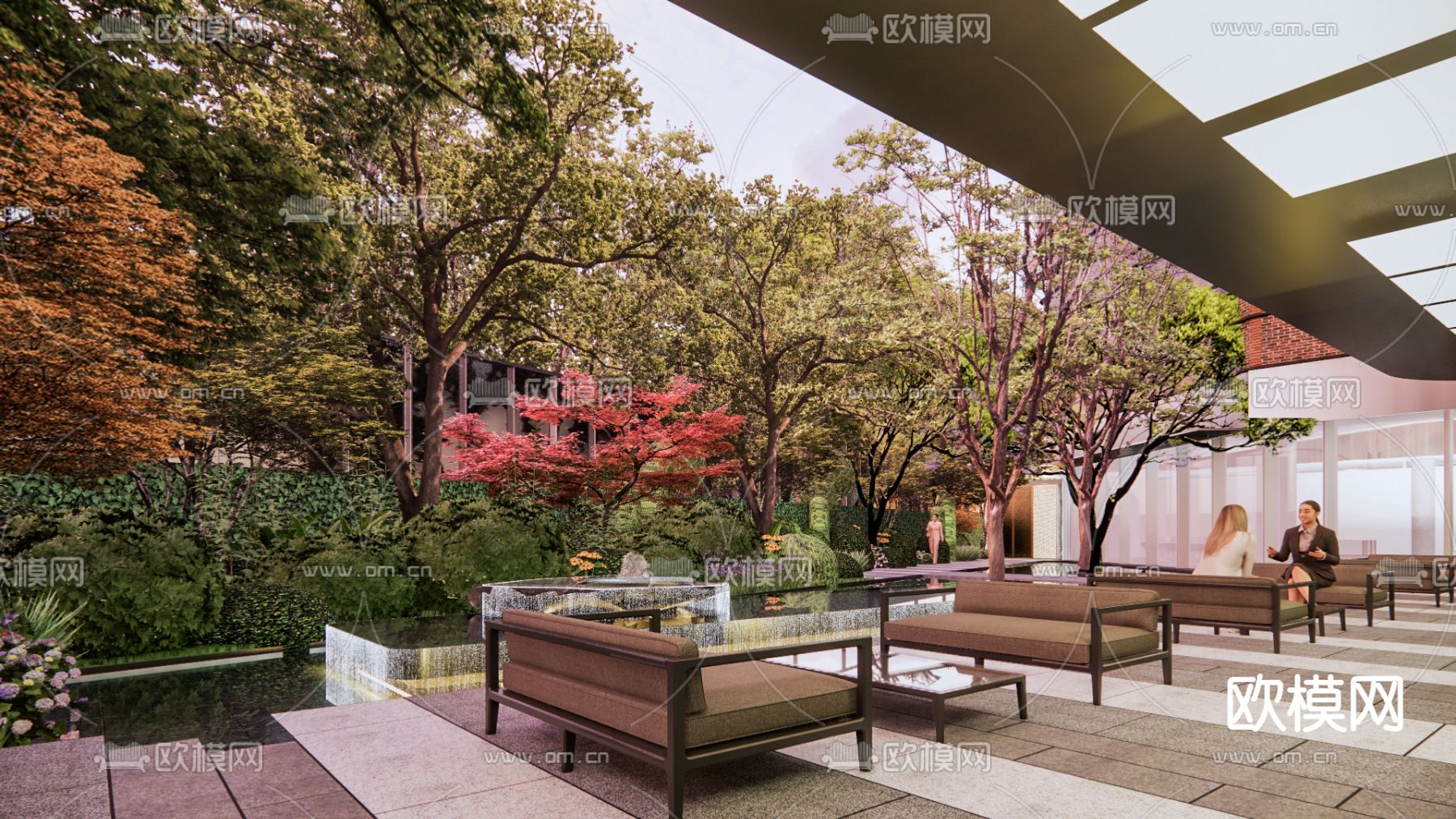 现代豪宅小区园林景观su模型下载（渲染图9）