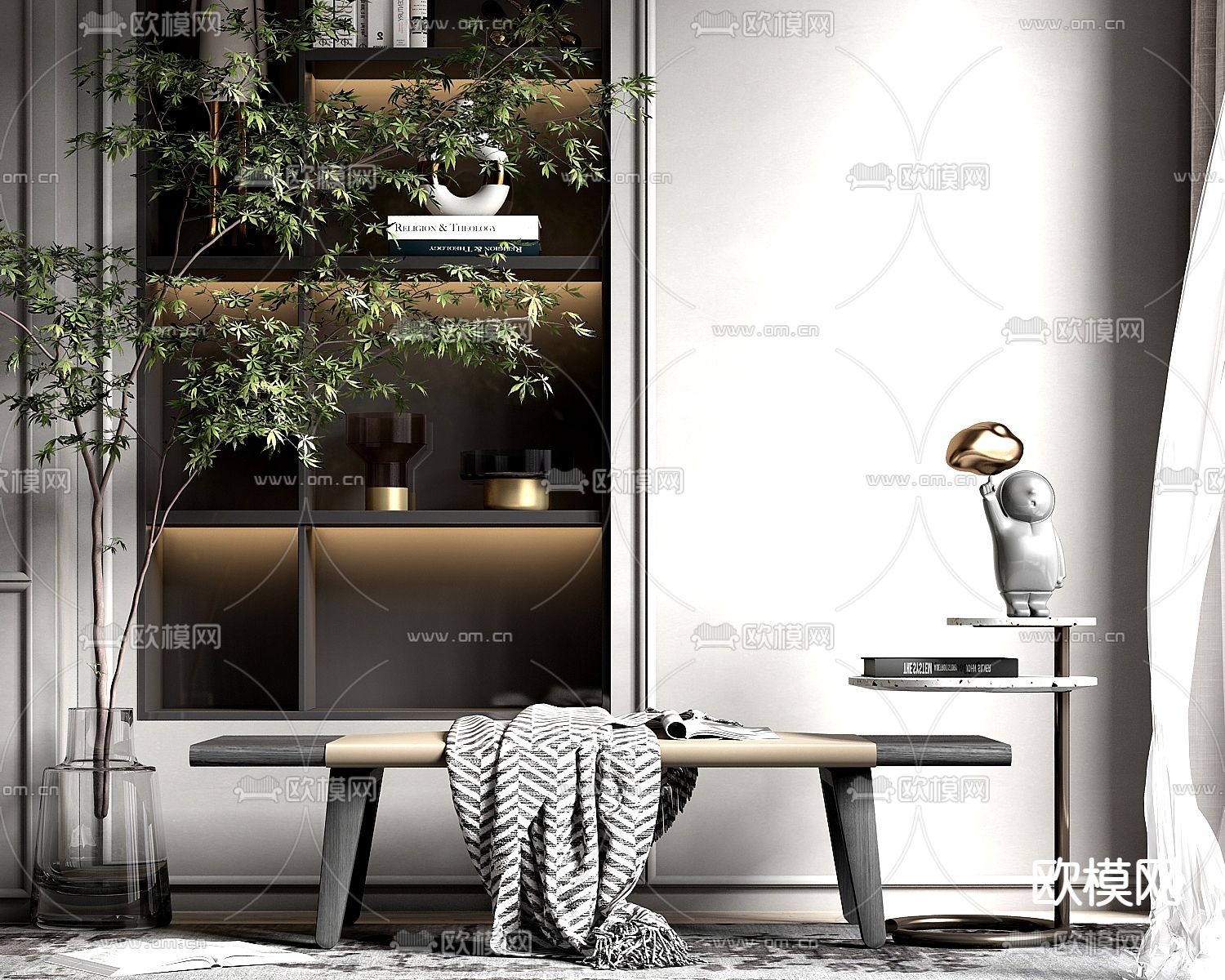 现代轻奢沙发凳su模型下载（渲染图1）