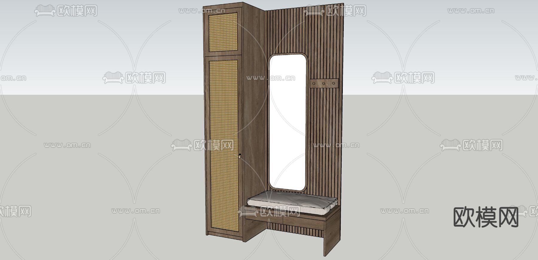 侘寂风藤编鞋柜 鞋帽柜su模型下载（渲染图3）