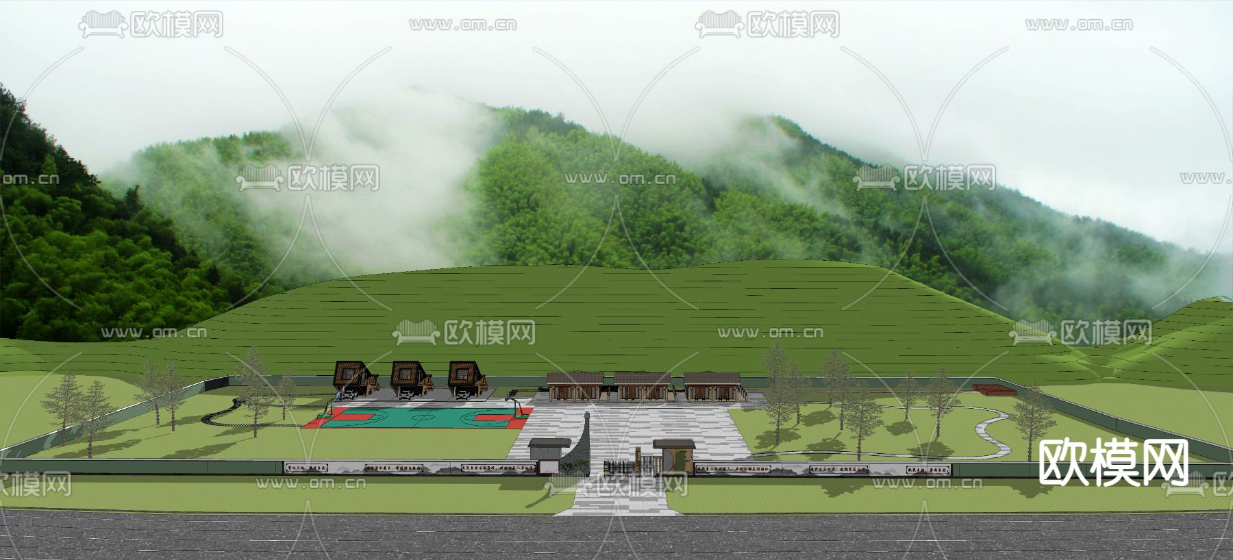 现代乡村民宿菜园基地su模型下载（渲染图3）