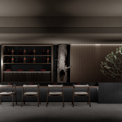  现代酒吧餐厅吧台区su模型 