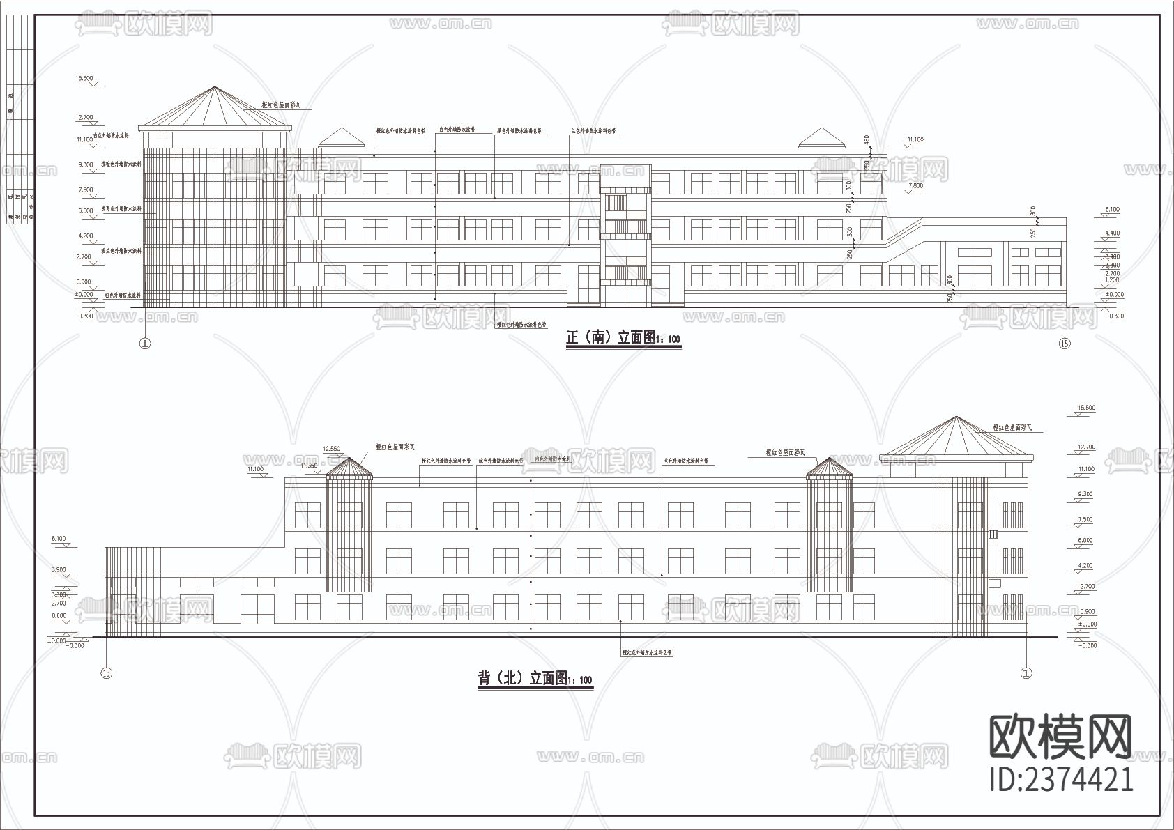 幼儿园教学楼CAD施工图下载（渲染图5）
