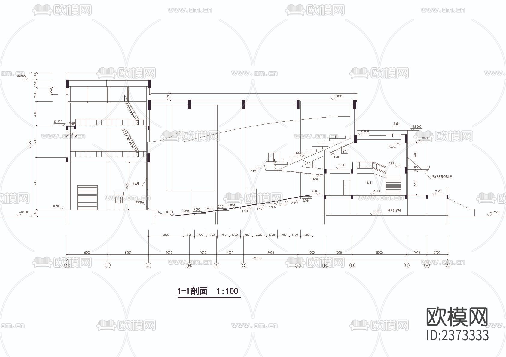 报告厅建筑CAD施工图下载（渲染图4）