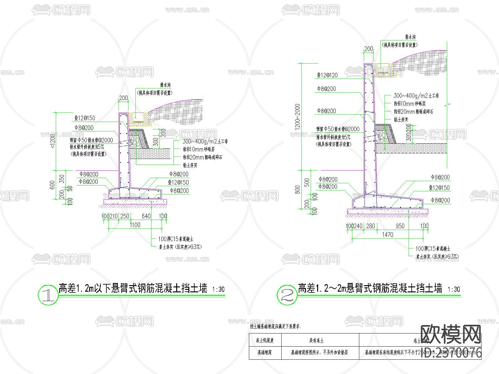 3m及以下挡土墙CAD节点大样下载（渲染图3）