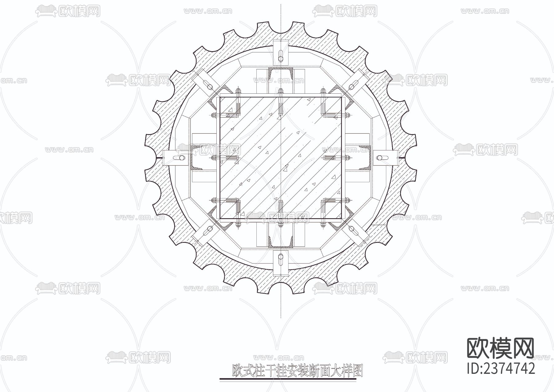 花岗岩干挂cad节点大样下载（渲染图6）