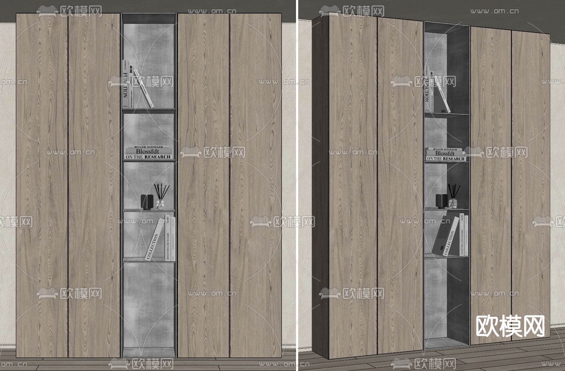 现代书柜su模型下载（渲染图2）