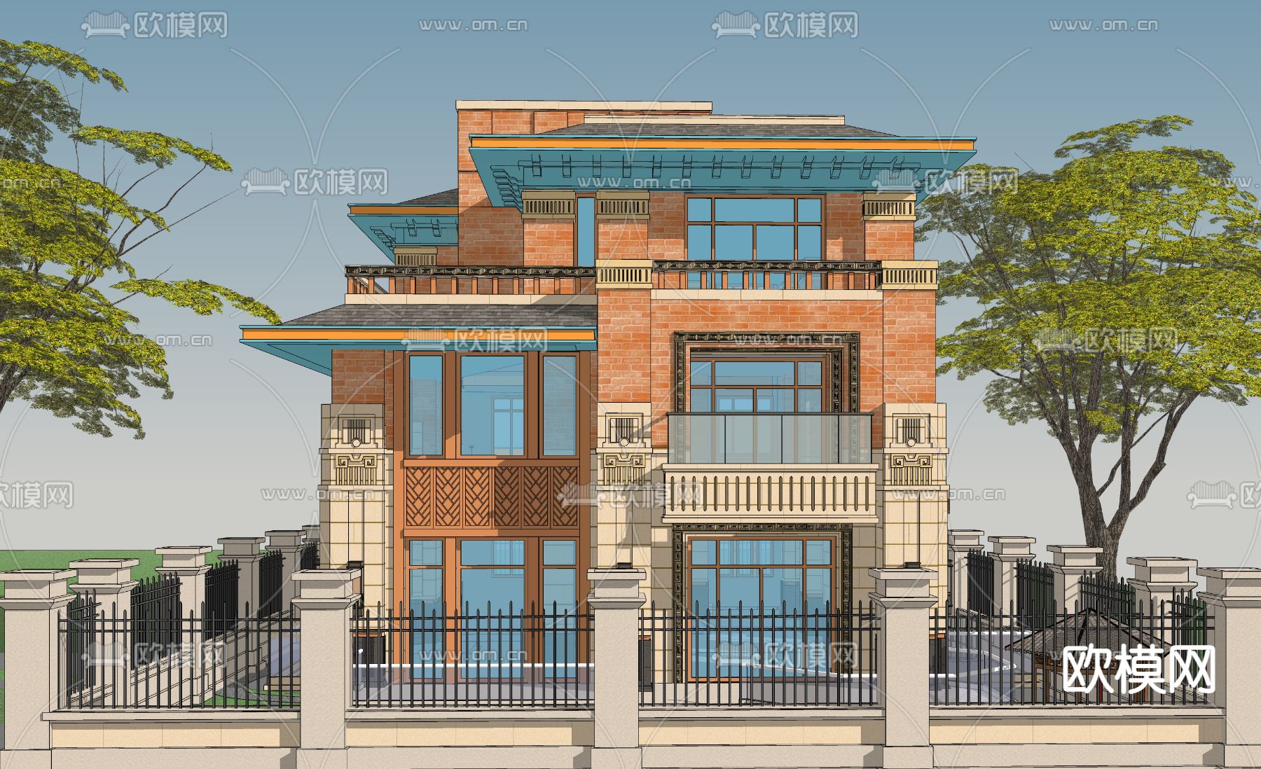 欧式独栋别墅su模型下载（渲染图3）