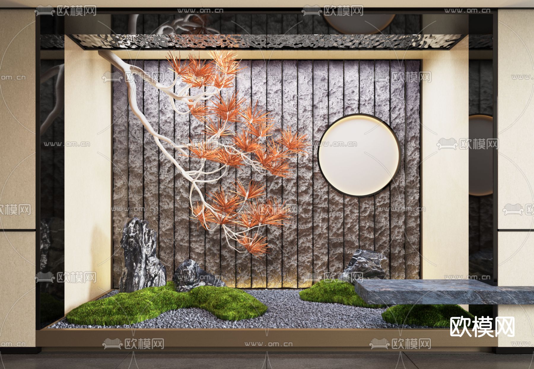 新中式绿植造景 园艺小品3d模型下载