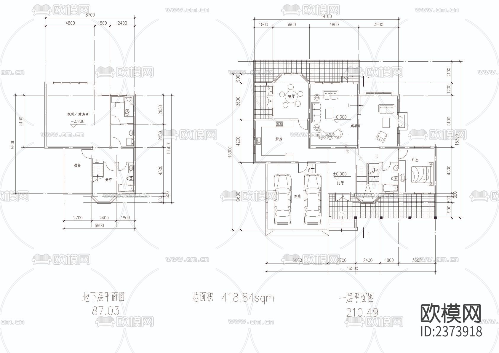 别墅cad施工图下载（渲染图2）
