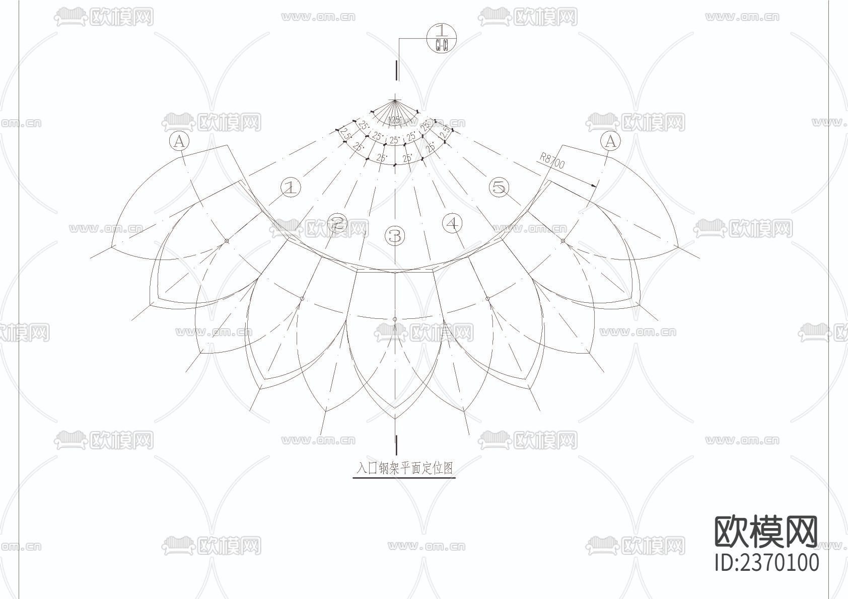 花树入口钢架CAD施工图图下载（渲染图3）