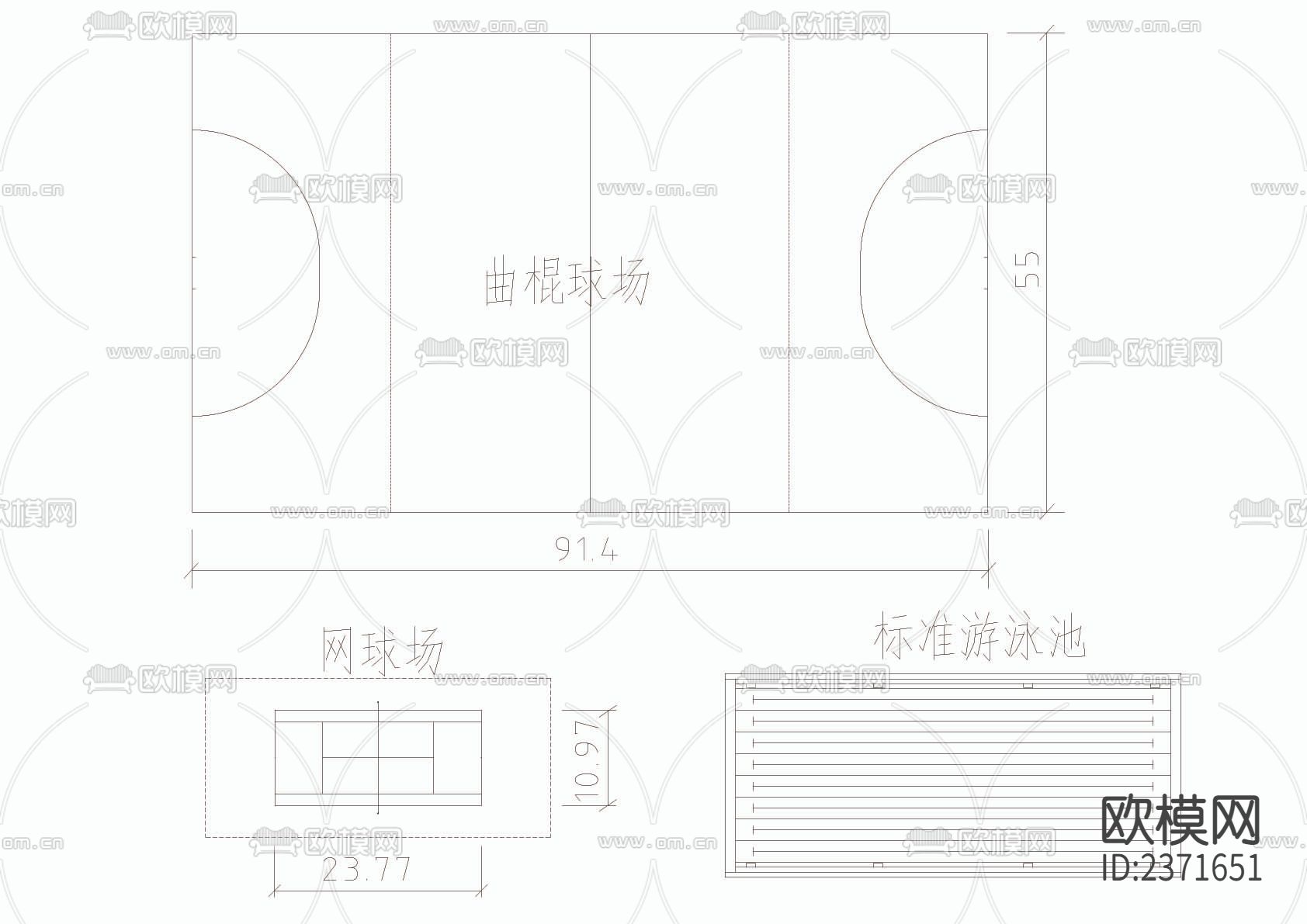 常用运动场CAD图库下载（渲染图2）