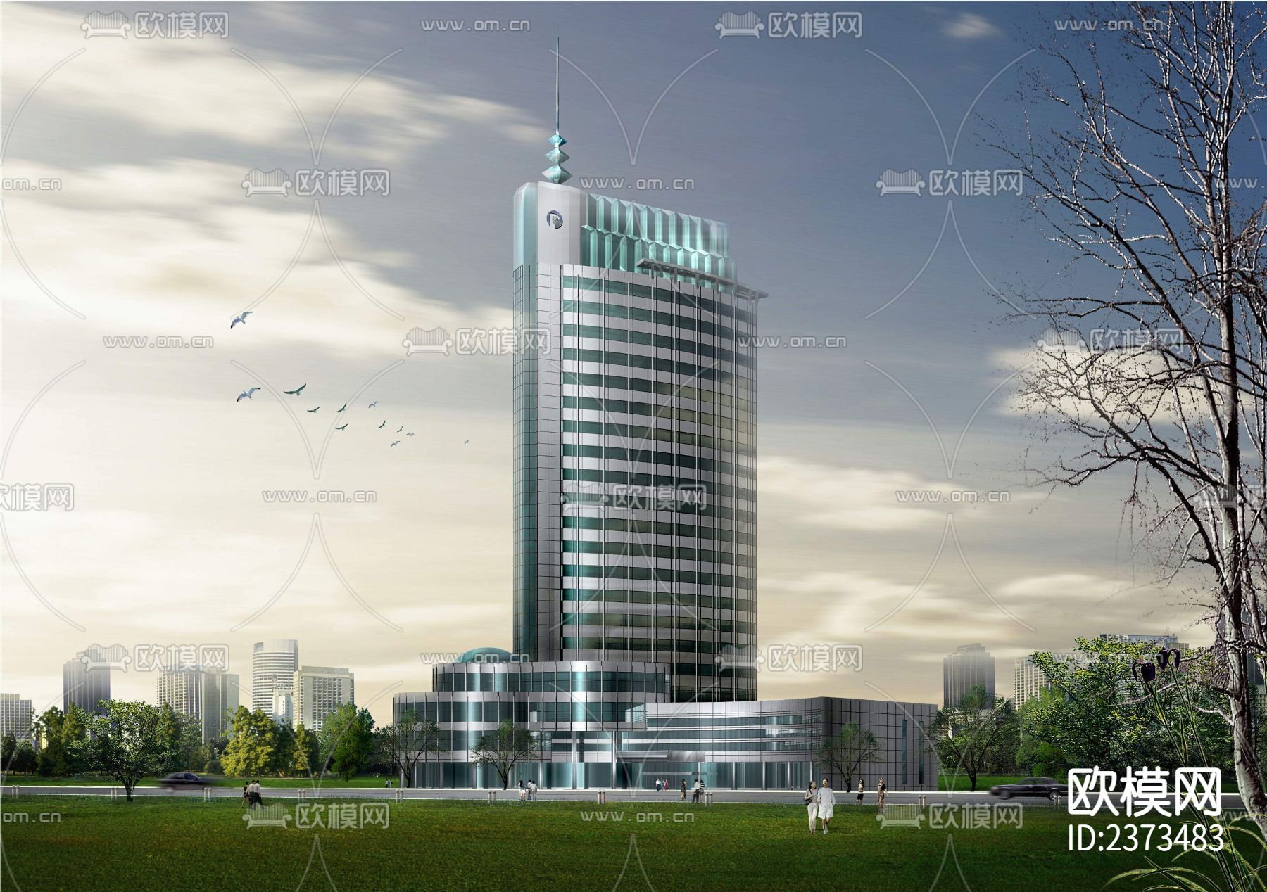 某综合激光研究所办公大楼CAD施工图下载（渲染图1）