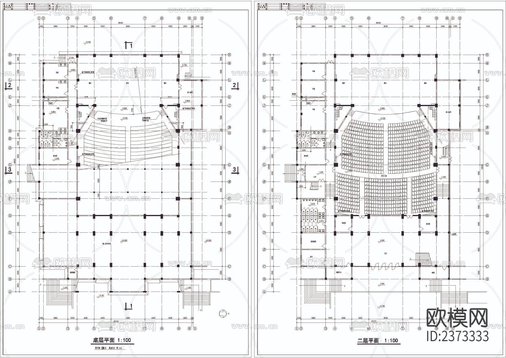 报告厅建筑CAD施工图下载（渲染图2）