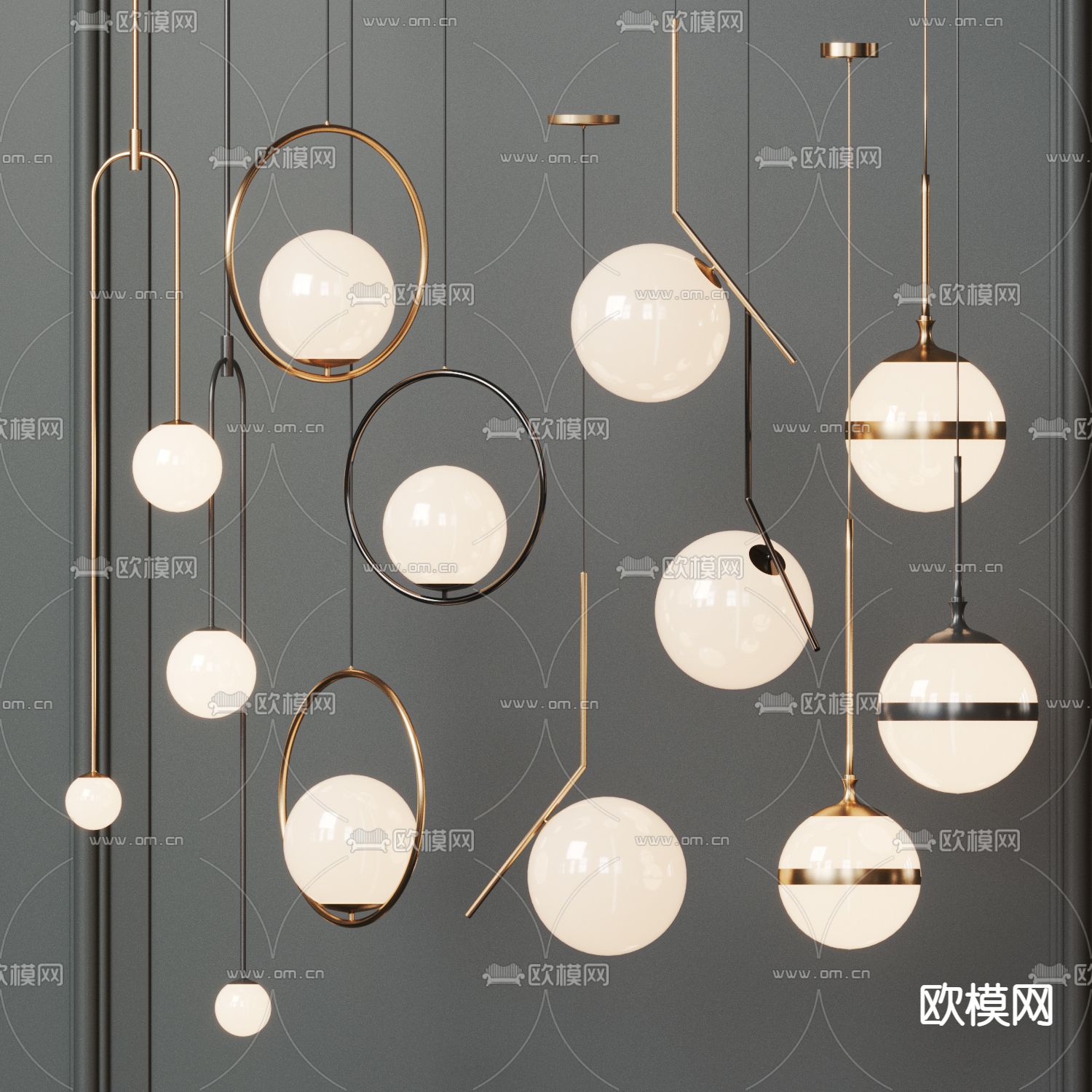 现代球形吊灯3d模型下载_ID12203341_3dmax免费模型-欧模网