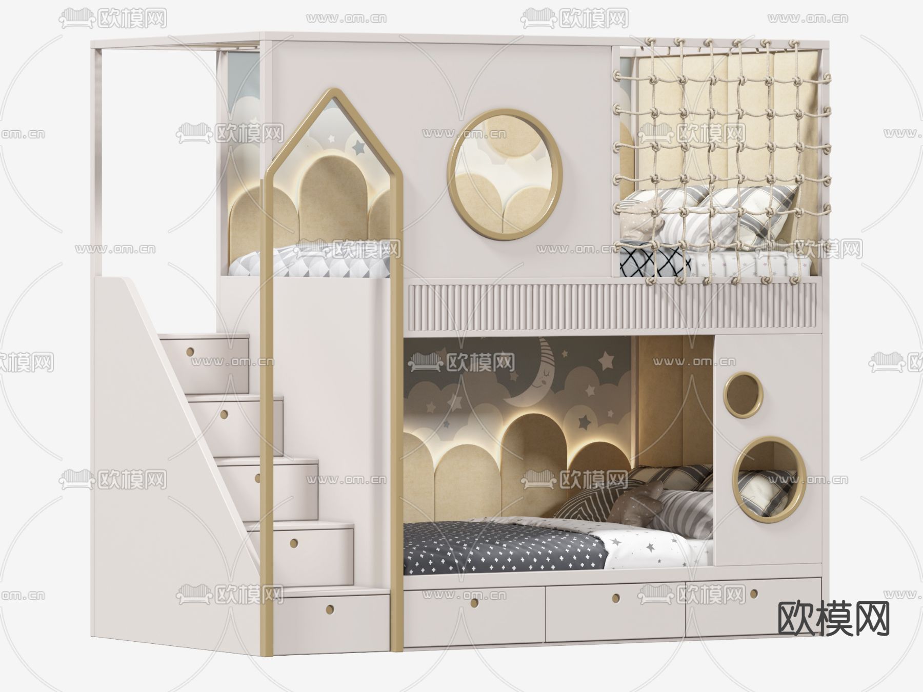 北欧风儿童床 上下铺床3d模型下载