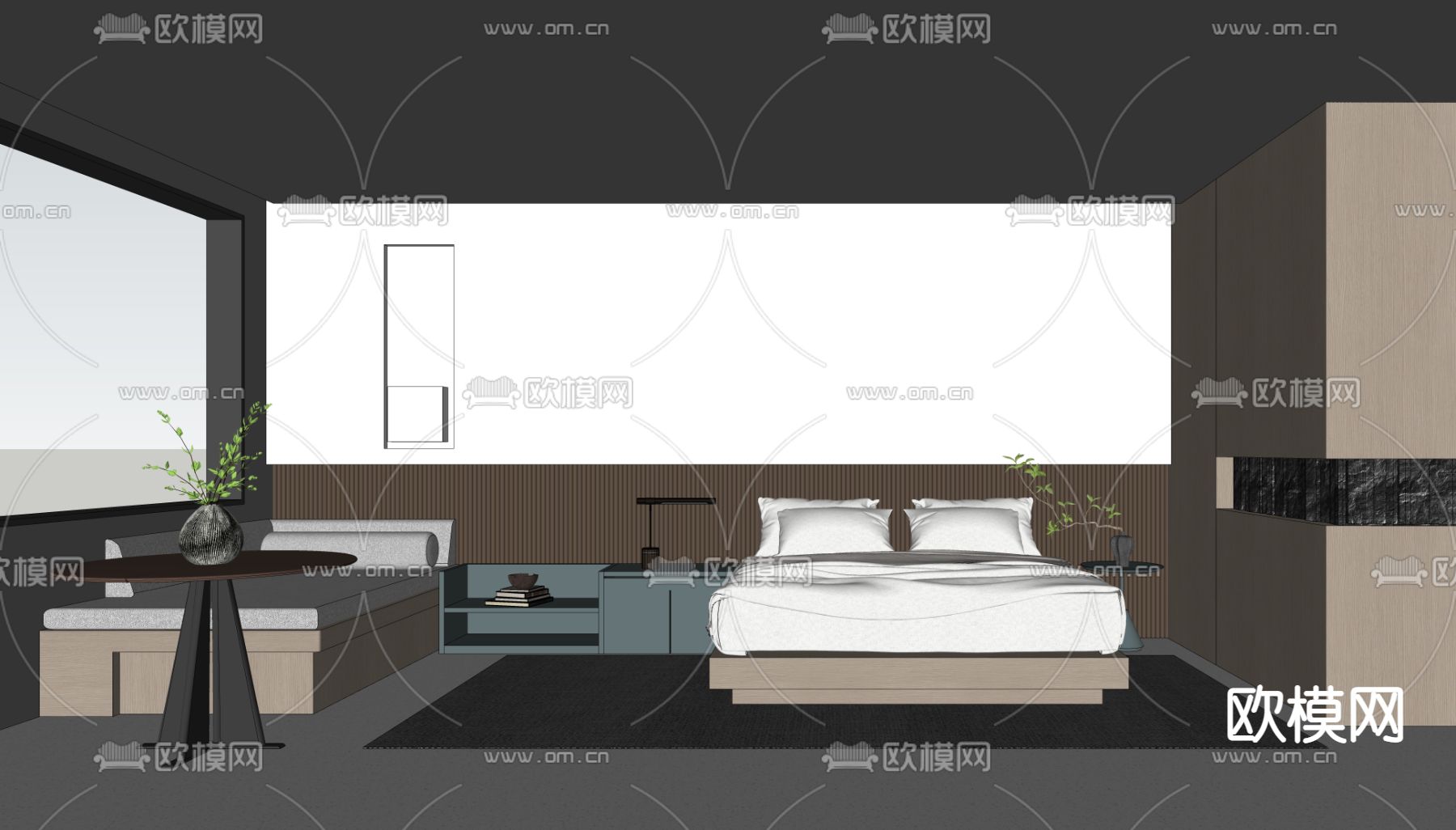 现代酒店客房su模型下载（渲染图2）