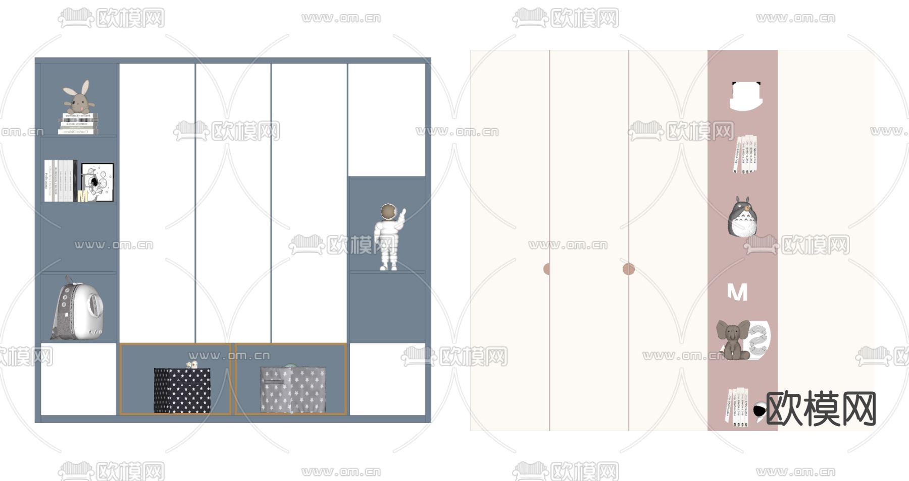 现代儿童衣柜su模型下载（渲染图2）