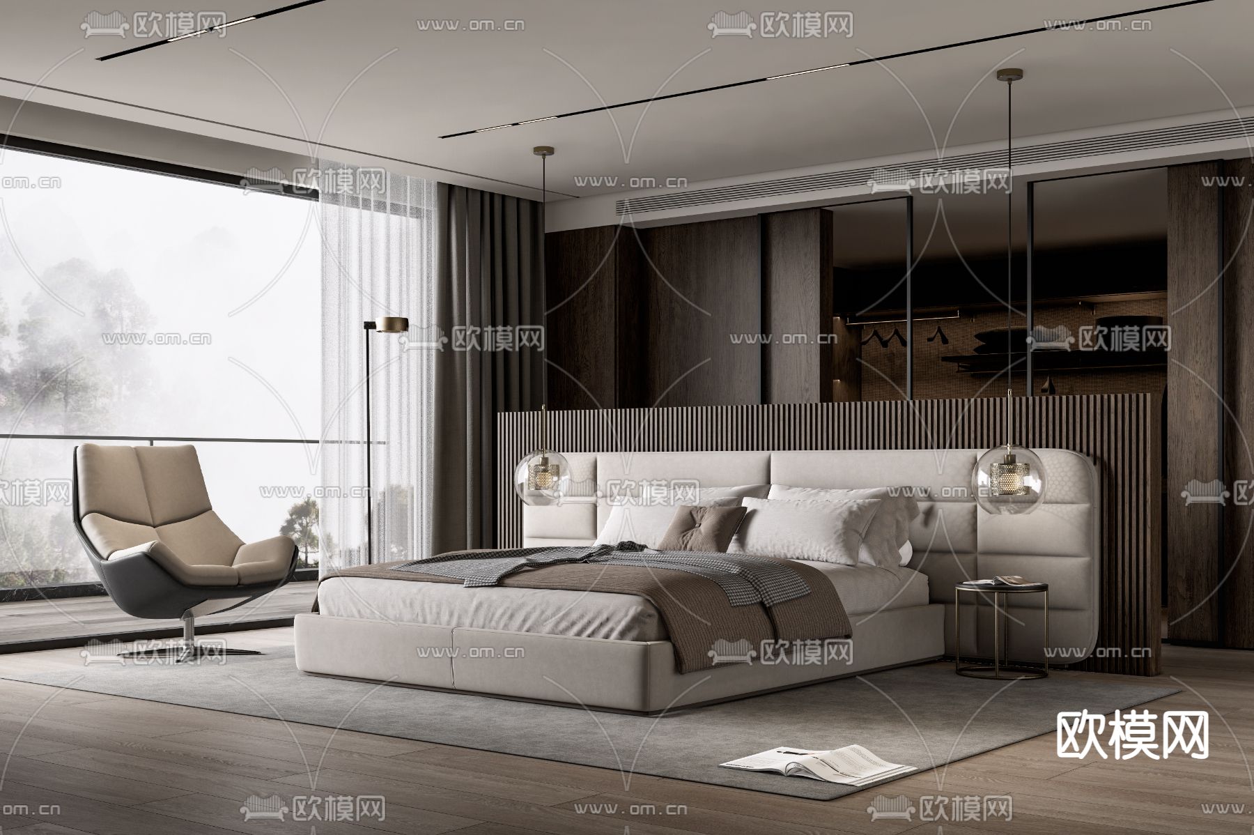 Minotti 现代双人床su模型下载（渲染图1）