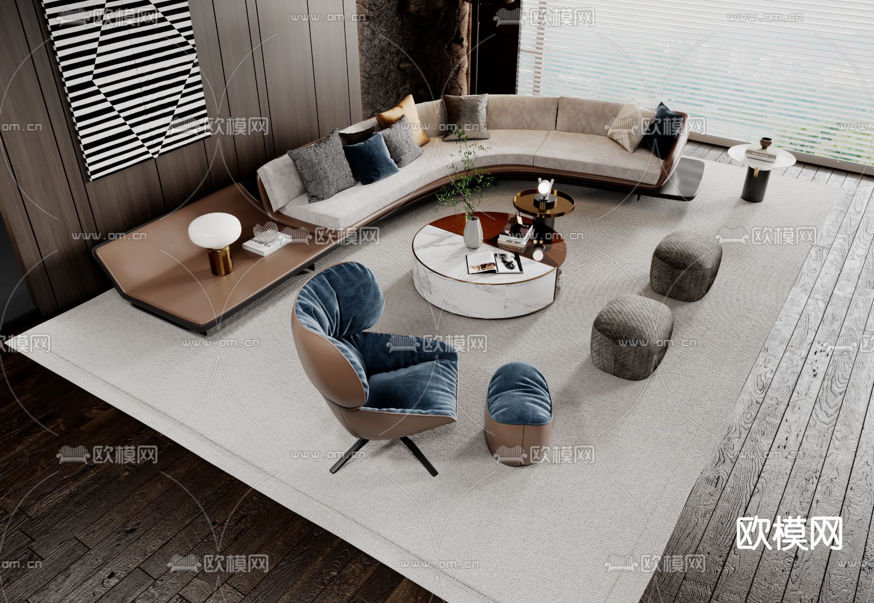 Poliform 弧形组合沙发su模型下载（渲染图1）