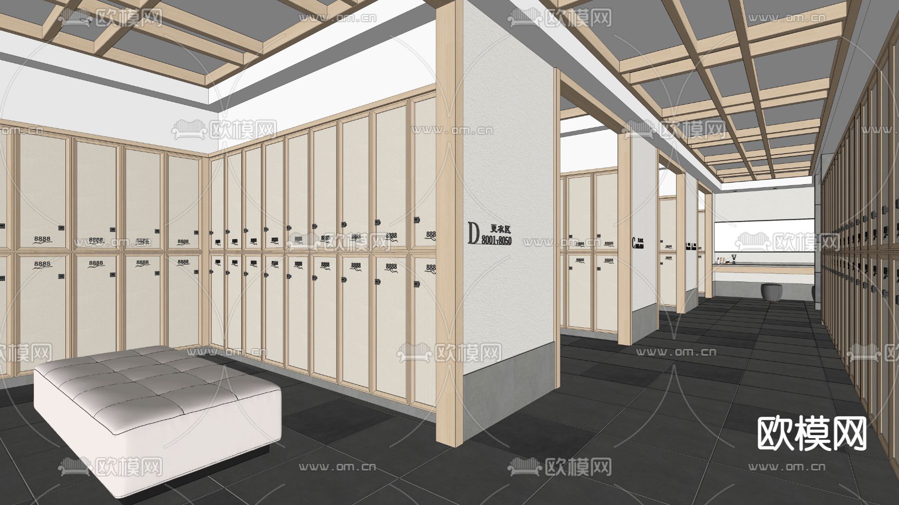现代洗浴中心换衣区su模型下载（渲染图3）