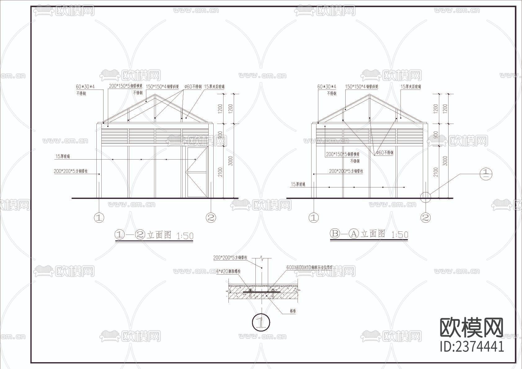 玻璃钢亭cad大详图下载（渲染图2）