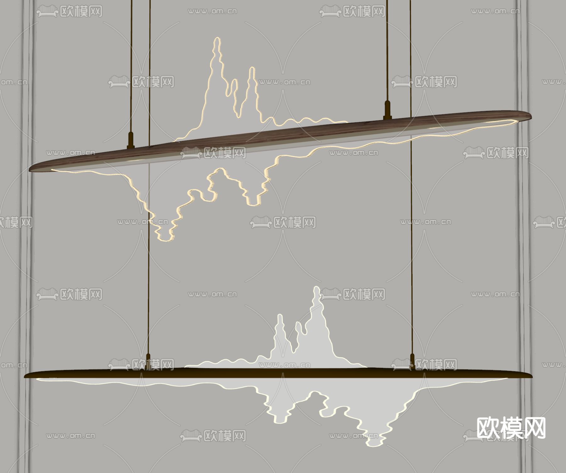 新中式金属玻璃吊灯su模型下载（渲染图2）