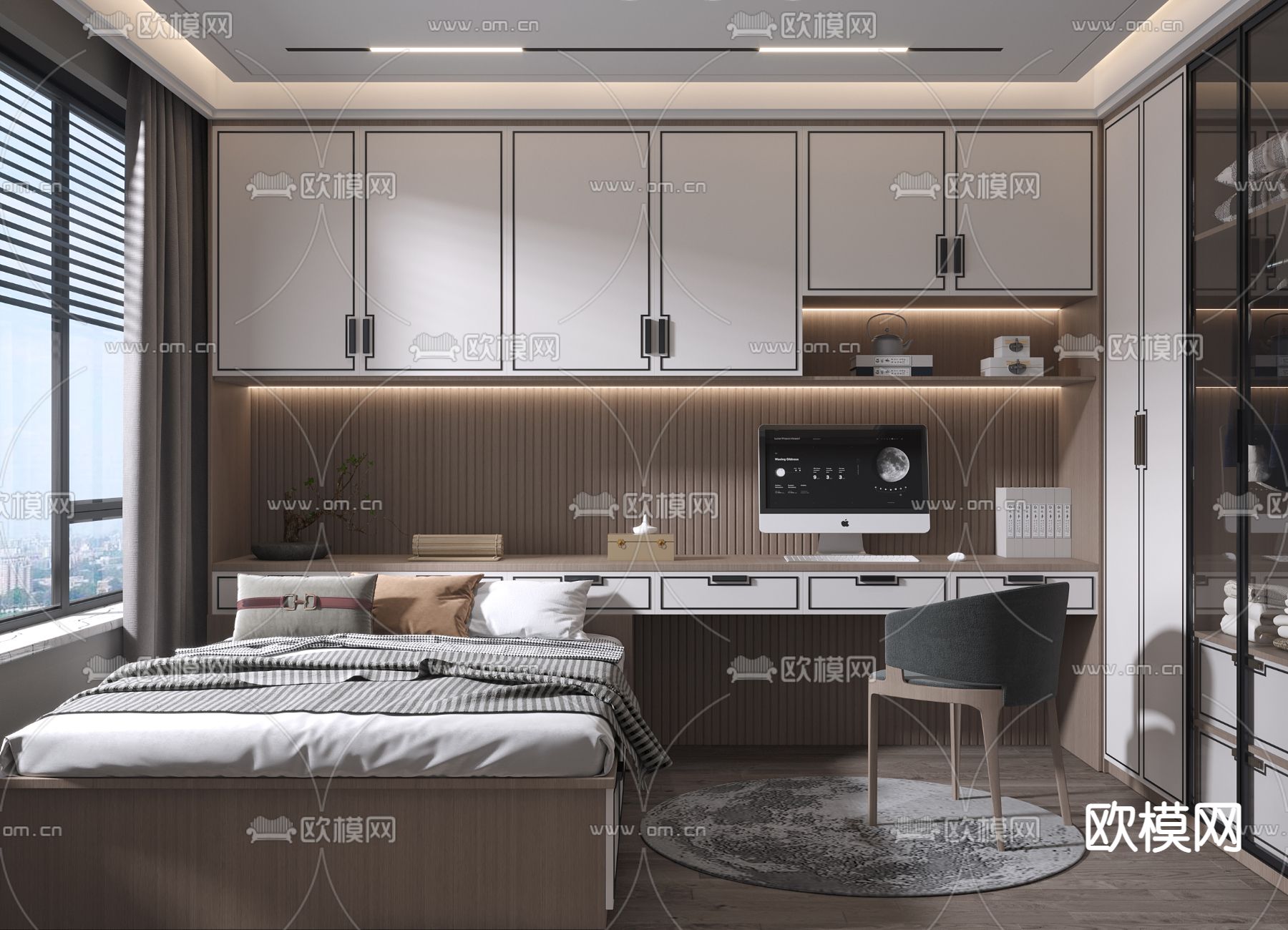 新中式榻榻米卧室3d模型下载