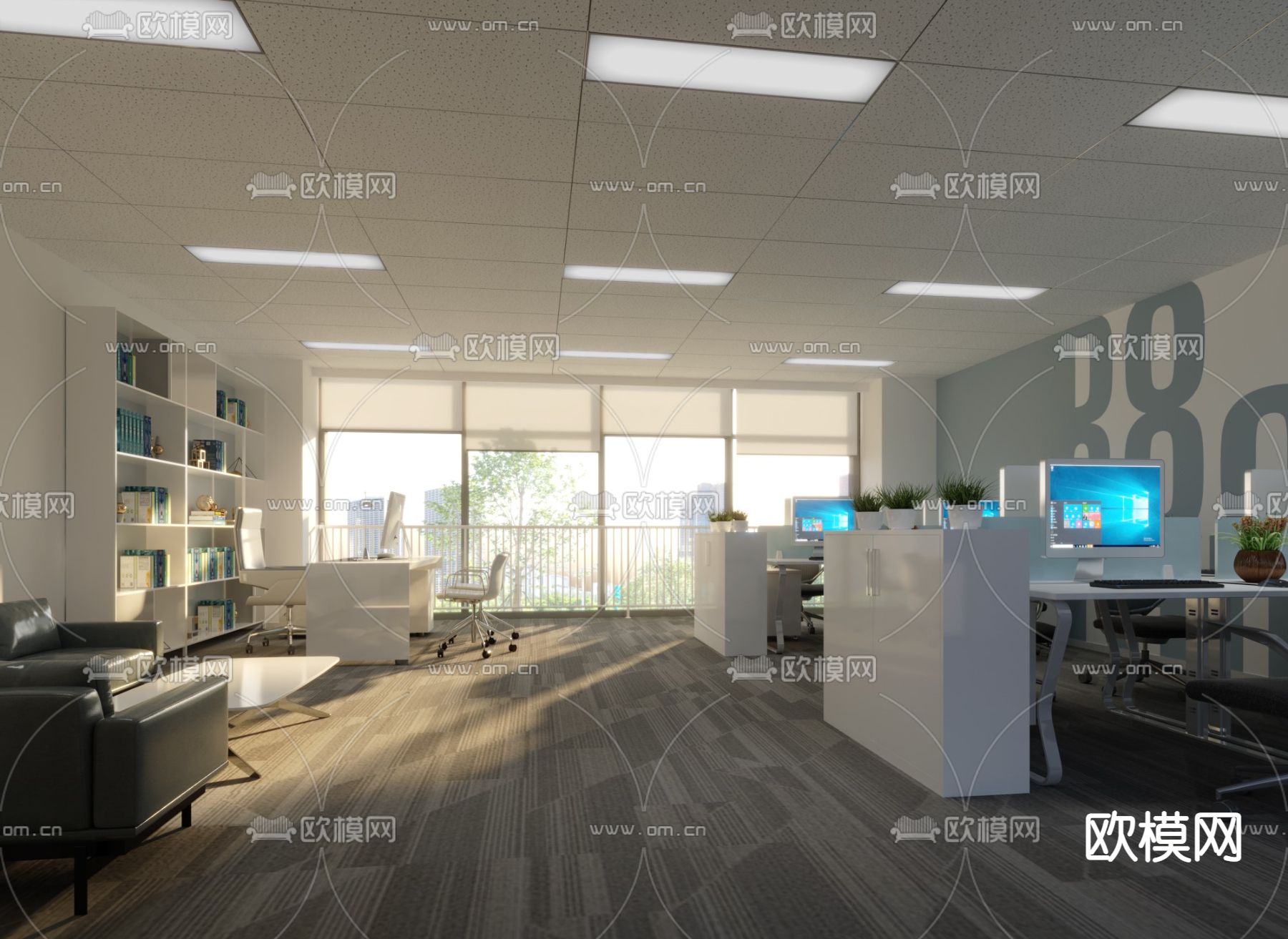 现代办公区 办公室免费3d模型下载