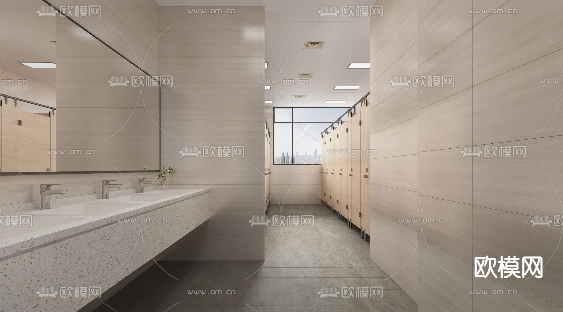 现代公共卫生间 男女卫3d模型下载（渲染图3）