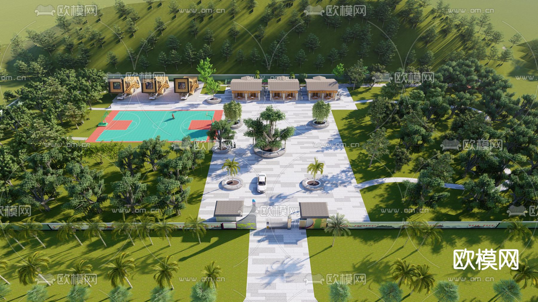 现代乡村民宿菜园基地su模型下载（渲染图2）