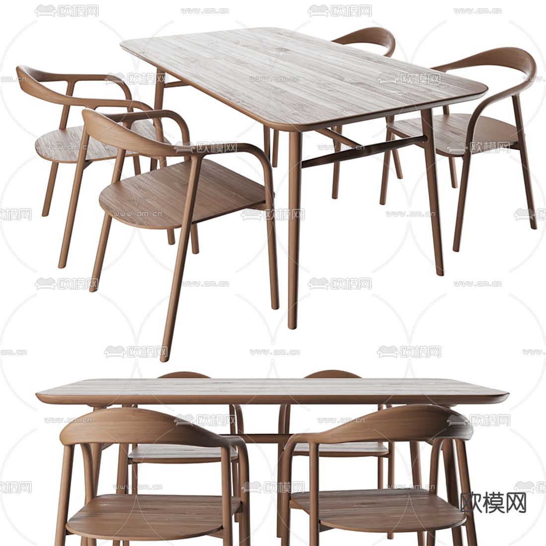 北欧原木餐桌椅3d模型下载（渲染图1）