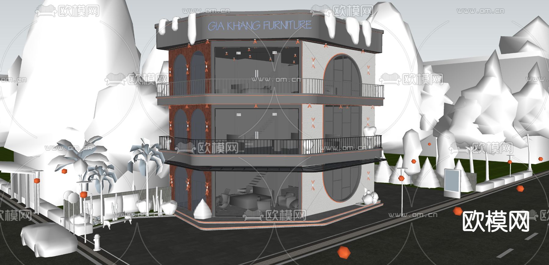 现代家具店外观su模型下载（渲染图3）