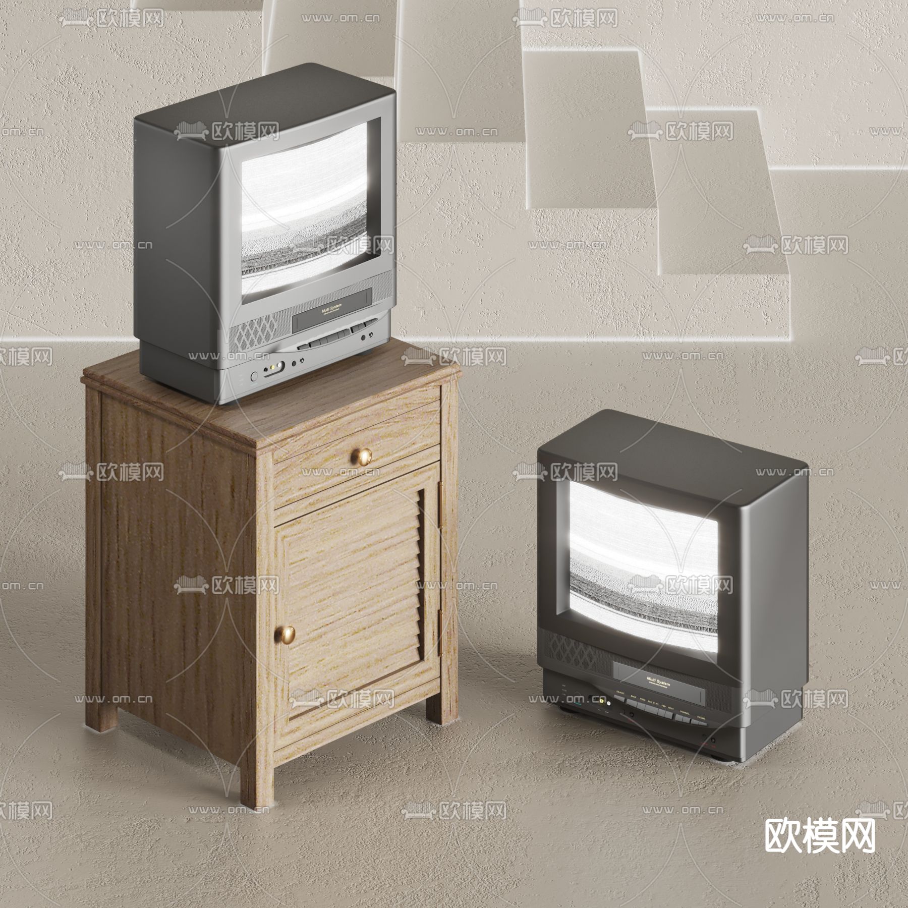中古风老旧电视机su模型下载（渲染图1）