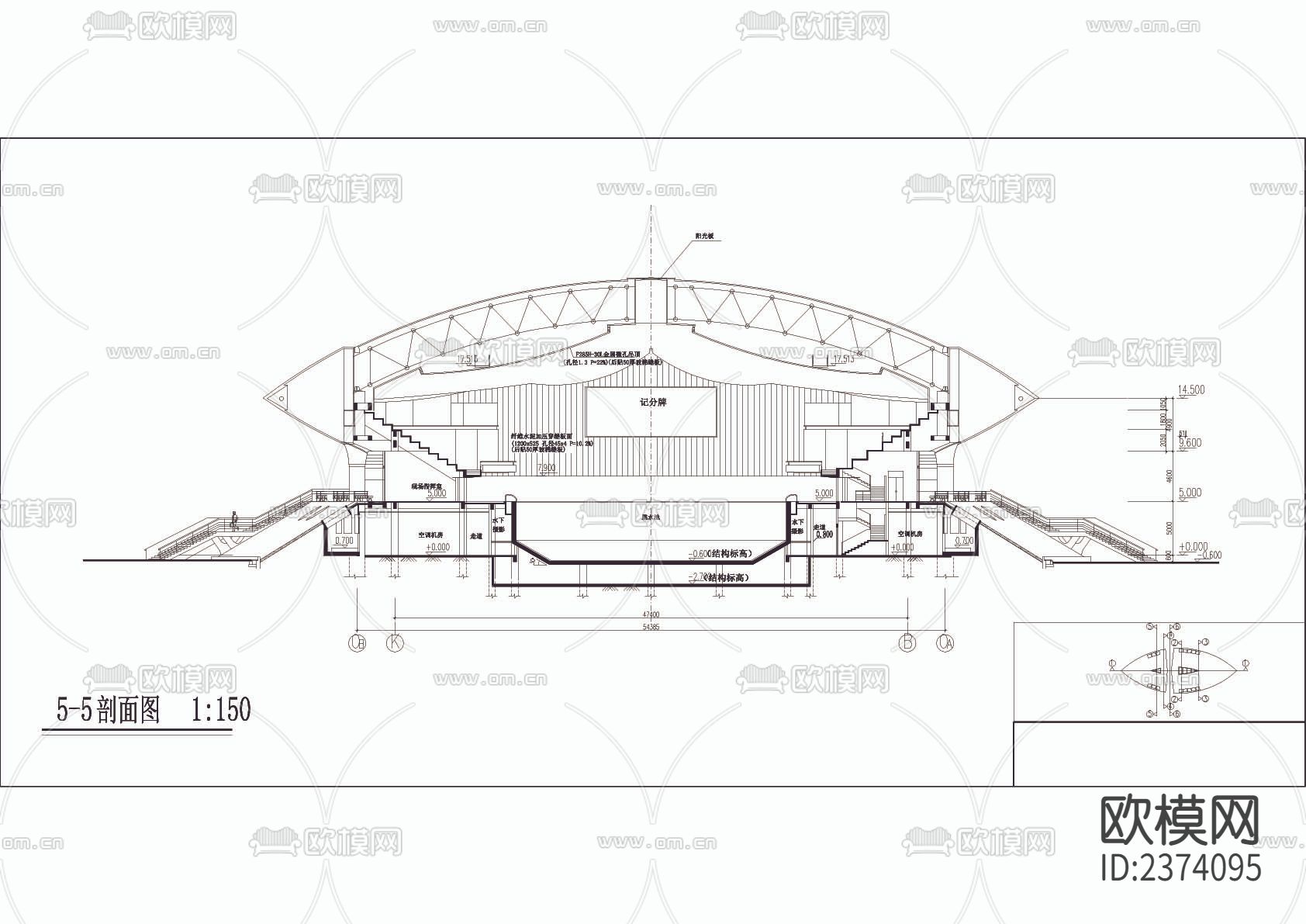 体育中心游泳馆CAD施工图下载（渲染图2）
