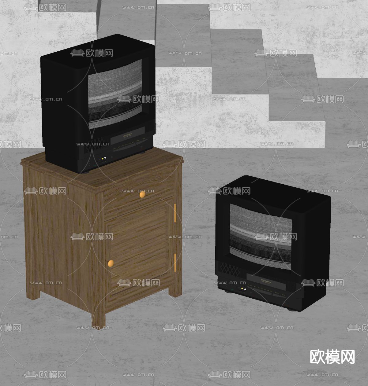 中古风老旧电视机su模型下载（渲染图2）
