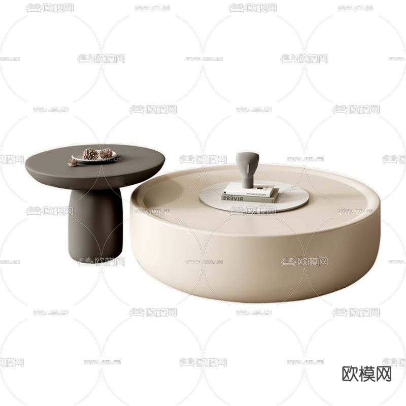 奶油风电视柜 茶几3d模型下载（渲染图2）