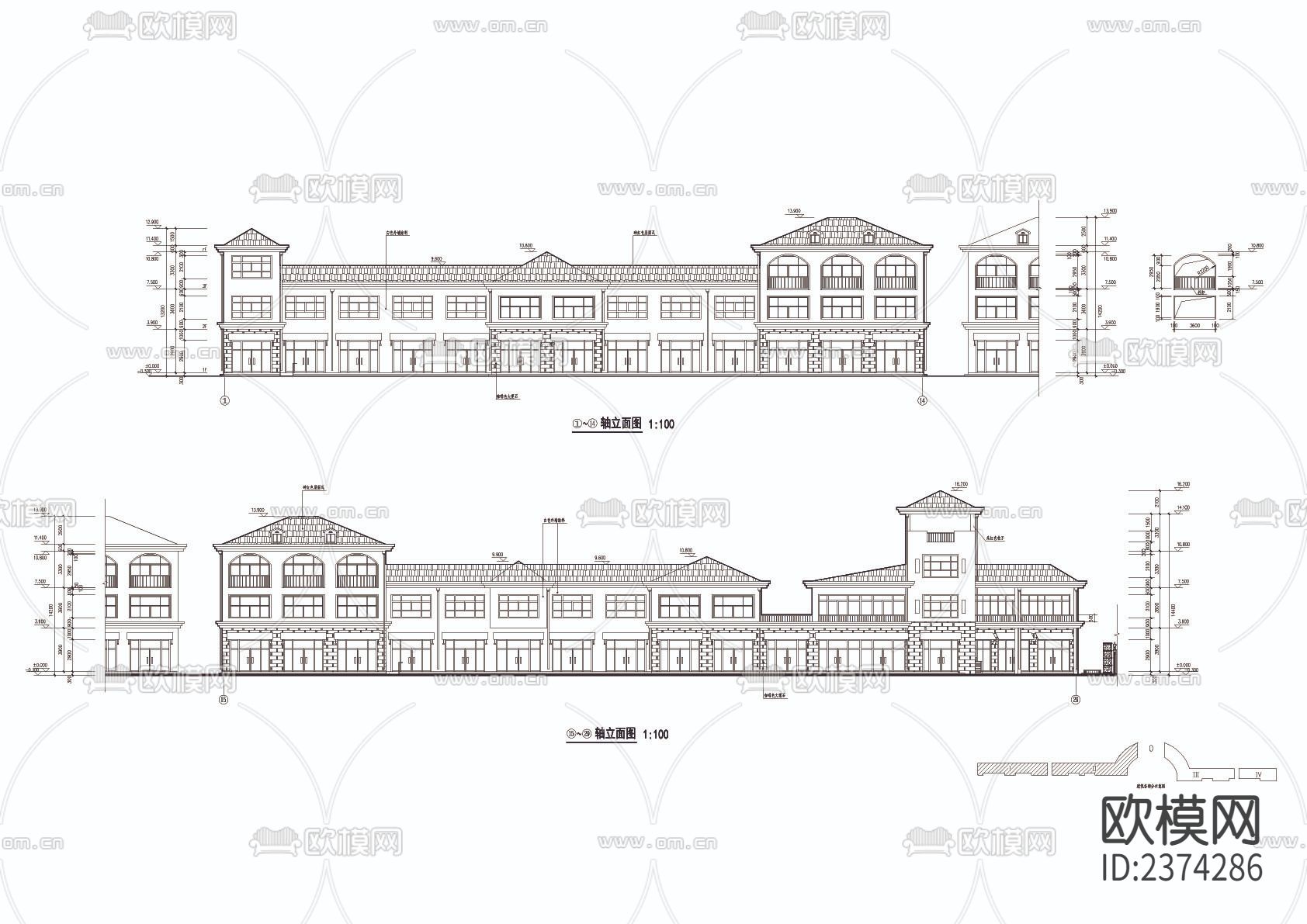 临街商铺CAD施工图下载（渲染图4）
