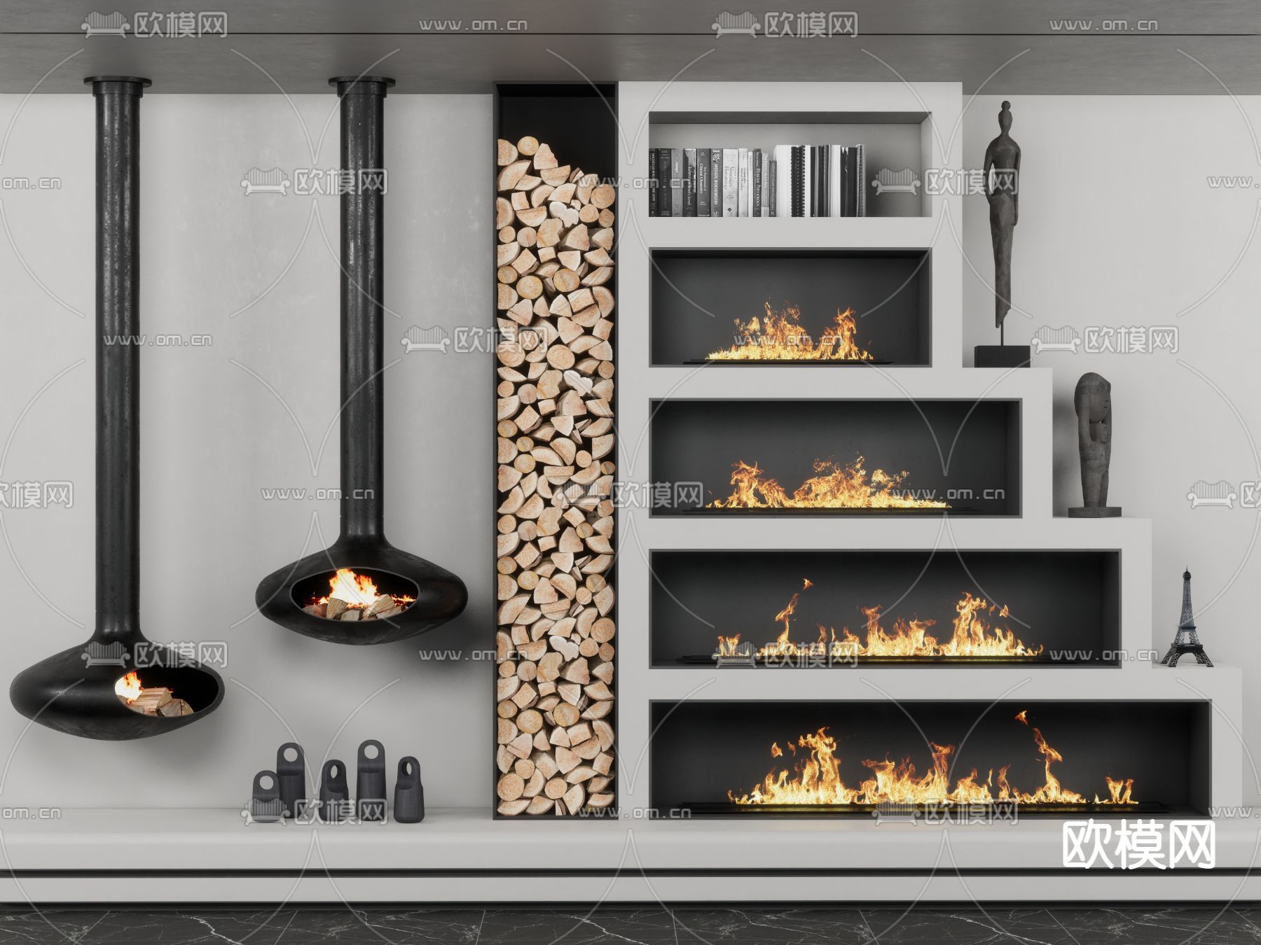 现代壁炉柴火su模型下载（渲染图1）