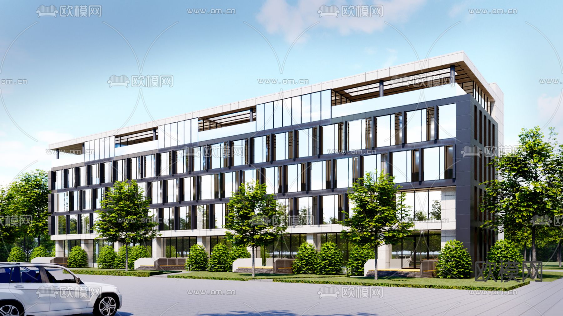 现代办公楼鸟瞰su模型下载（渲染图1）