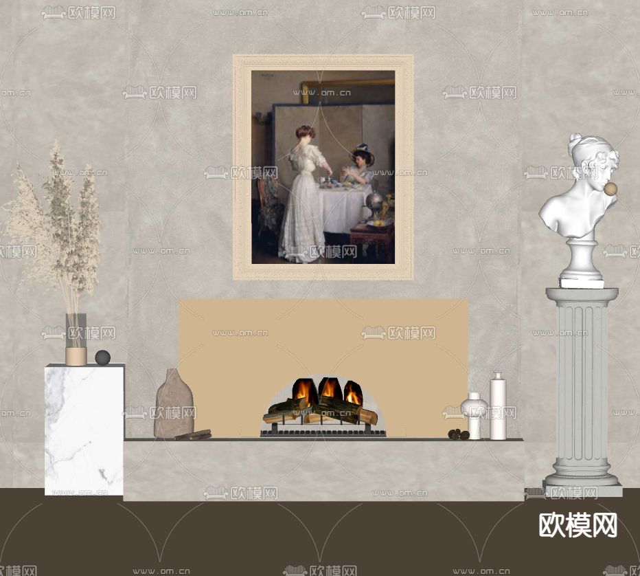 法式雾化壁炉su模型下载（渲染图2）